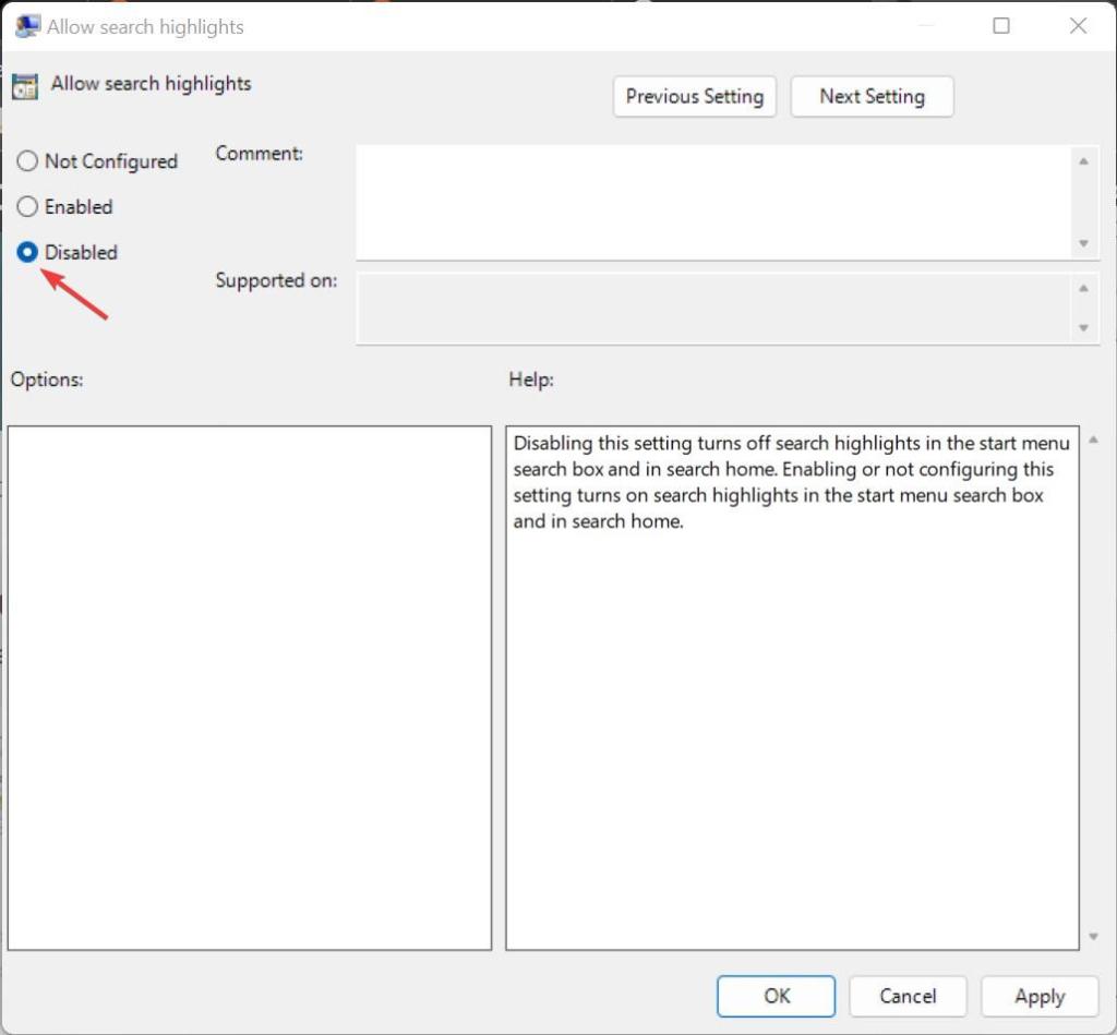 グループポリシーからの検索ハイライトを無効にする